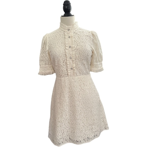 Zara Lacey Floral Lined Rhinestone Button Party Dress S - Picture 3 of 13